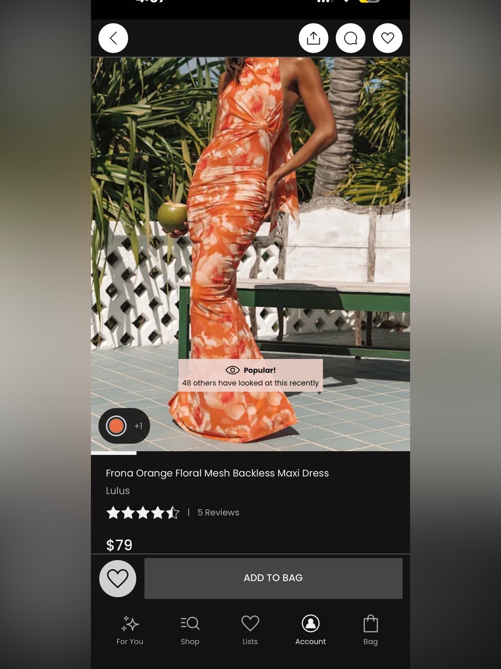 Lulus Frona Orange Floral Mesh Backless Maxi Dress size M